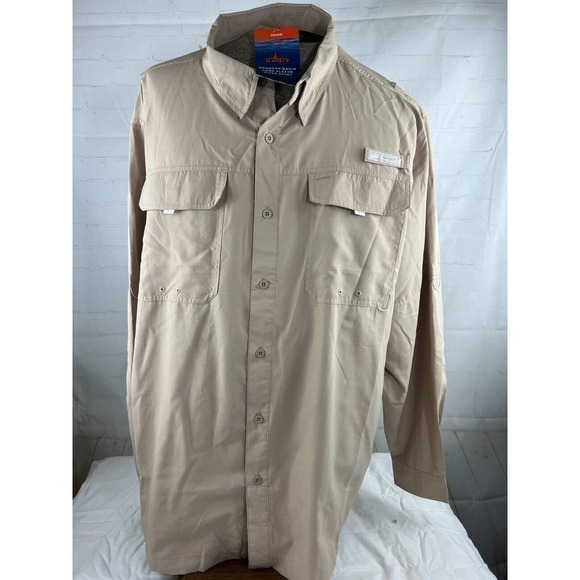 Mens Habit Granger Basin Long Sleeve River Shirt Size 2X Tan Solar Factor UPF 40 - Picture 1 of 7